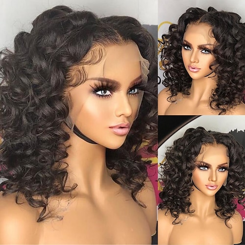 

Human Hair 13x4 Lace Front Wig Short Bob Peruvian Hair Loose Wave Black Wig 130% 150% Density with Baby Hair Natural Hairline 100% Virgin Glueless Pre-Plucked For wigs for black women Short Human