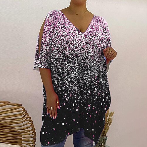 

Women's Plus Size Tops T shirt Tee Cat Butterfly Print Half Sleeve V Neck Casual Festival Daily Vacation Cotton Spandex Jersey Fall Winter Black Blue