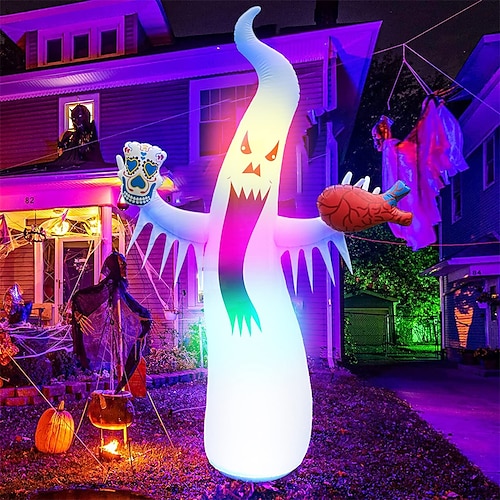 

Inflatable Ghost Battery Powered Horror Leakproof Remote Control RGB Color Changing Halloween Inflatable White Ghost Blow up Outdoor Lawn Yard Decoration White