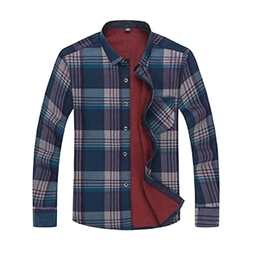 

Men's Flannel Shirt Shirt Jacket Shacket Shirt Plaid / Check Lattice Classic Collar Blue Casual Daily Long Sleeve Clothing Apparel Business Casual