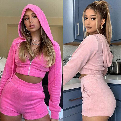 

Spicy Girls Punk & Gothic Y2K Year 2000 Outfits Masquerade Hoodie Shorts Women's Velvet Japanese Cosplay Costumes Rosy Pink / Fuchsia / Beige