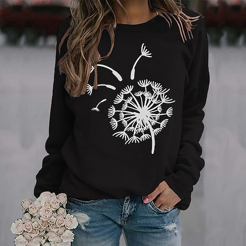 

Women's Sweatshirt Pullover Active Streetwear Monograms Print Black Purple Red Dandelion Daily Round Neck Long Sleeve S M L XL XXL