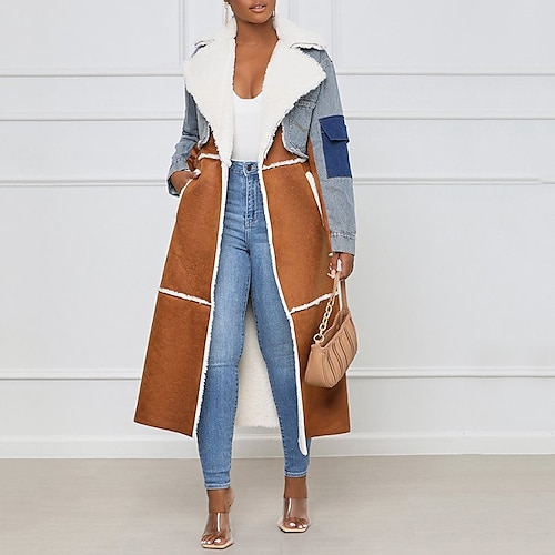 

Women's Winter Coat Warm Breathable Outdoor Going out Casual Daily Park Patchwork Pocket Cardigan Turndown Active Fashion Comfortable Street Style Color Block Regular Fit Outerwear Long Sleeve Winter