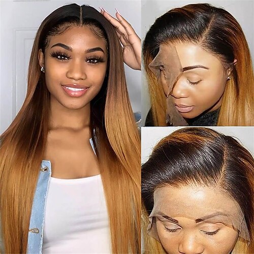 

1B/30 Ombre Color Silky Straight Brazilian Virgin Hair Glueless 13x4 Lace Front Wigs