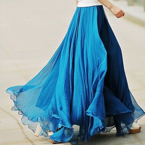 

Women's Skirt Swing Maxi Chiffon Green Blue Pink Yellow Skirts Layered Fashion Holiday Weekend S M L / Loose Fit