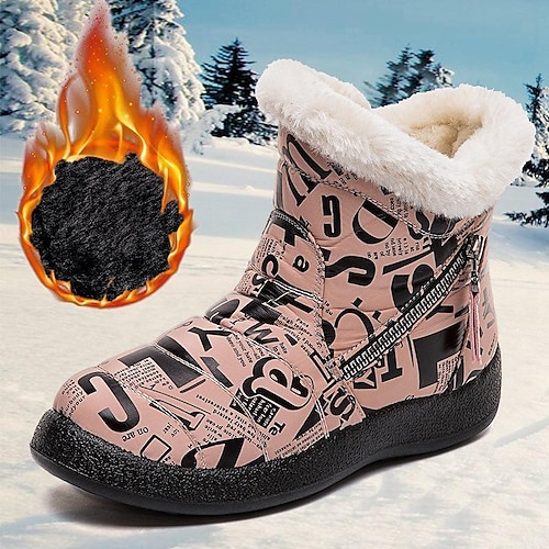 

Women's Boots Outdoor Daily Snow Boots Plus Size Booties Ankle Boots Winter Flat Heel Round Toe Sporty Minimalism Polyester Loafer Solid Colored Slogan Black Pink Red
