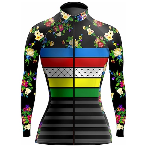 

21Grams Women's Cycling Jersey Long Sleeve Bike Top with 3 Rear Pockets Mountain Bike MTB Road Bike Cycling Quick Dry Moisture Wicking Black Stripes Floral Botanical Spandex Sports Clothing Apparel