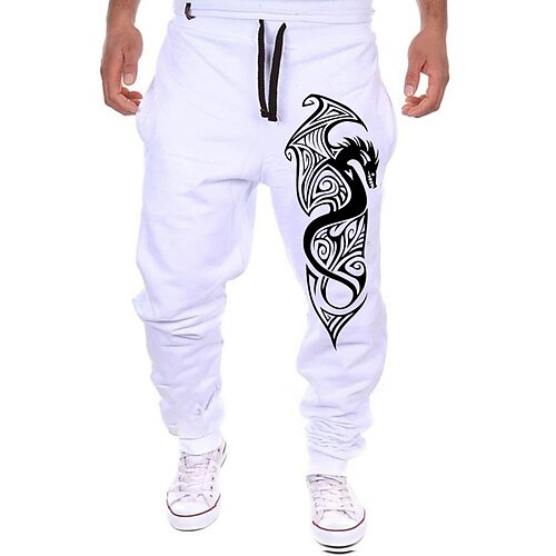 

Men's Sweatpants Joggers Trousers Drawstring Elastic Waist Print Graphic Prints Comfort Breathable Sports Outdoor Casual Daily Cotton Blend Streetwear Designer White Black Micro-elastic