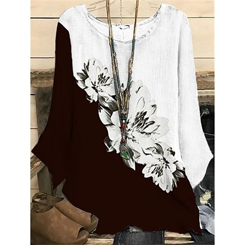 

Women's Plus Size Tops Blouse Shirt Floral Print Long Sleeve Crewneck Streetwear Daily Vacation Polyester Fall Winter White Black