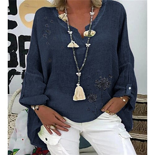 

Women's Plus Size Tops Blouse Shirt Floral Print Long Sleeve V Neck Vintage Casual Holiday Daily Weekend Cotton Blend Fall Spring Green Purple