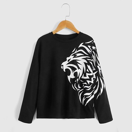

Kids Boys T shirt Animal Outdoor 3D Print Long Sleeve Active 3-12 Years Winter Black