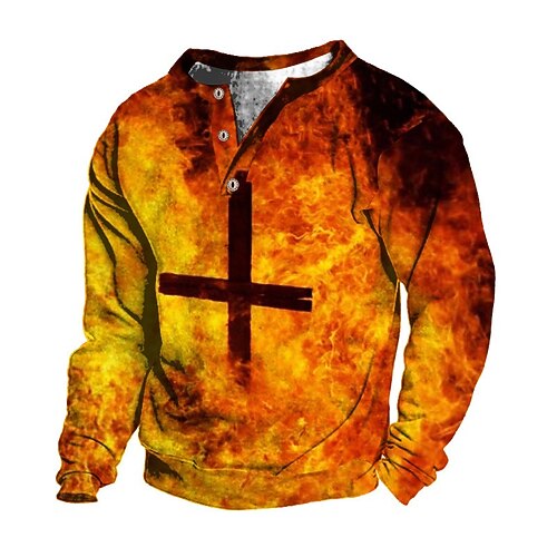 

Men's Unisex Sweatshirt Pullover Button Up Hoodie Graphic Prints Cross Print Casual Daily Sports 3D Print Designer Casual Big and Tall Clothing Apparel Hoodies Sweatshirts Long Sleeve Orange
