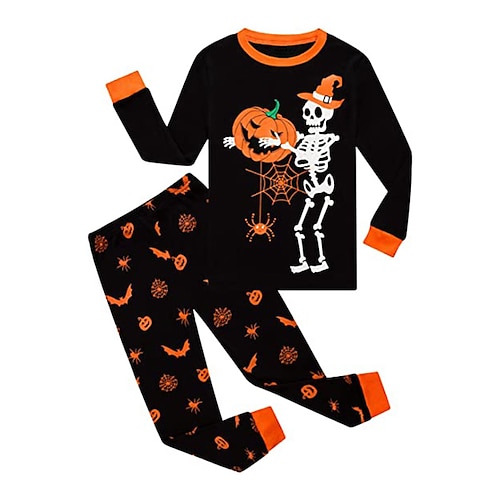 

Kids Boys Halloween T-shirt Pants T-shirtSet Clothing Set 2 Pieces Long Sleeve Black Yellow Skull Pumpkin Print Street Sports Vacation Fashion Comfort Cool Daily 3-12 Years