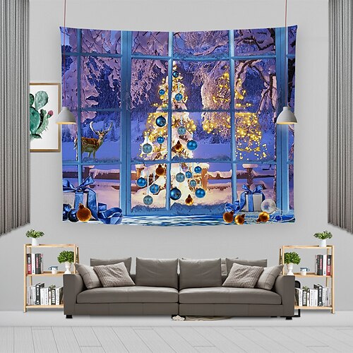 

Christmas Tapestry Xmas Santa Claus Reindeer Tree Art Decor Blanket Curtain Picnic Tablecloth Hanging Home Bedroom Dorm Decoration Show Gift