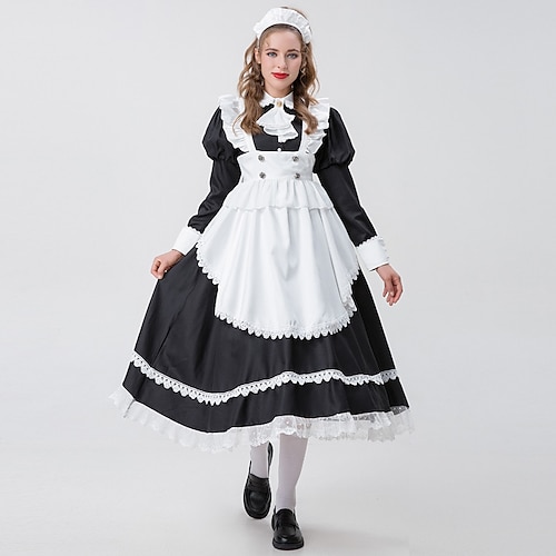 

Lolita Maid Maid Uniforms Lolita Dress Cosplay Costume Masquerade Maid Suits Women's Japanese Cosplay Costumes Black Solid Colored Puff Balloon Sleeve Long Sleeve Long Length / Apron