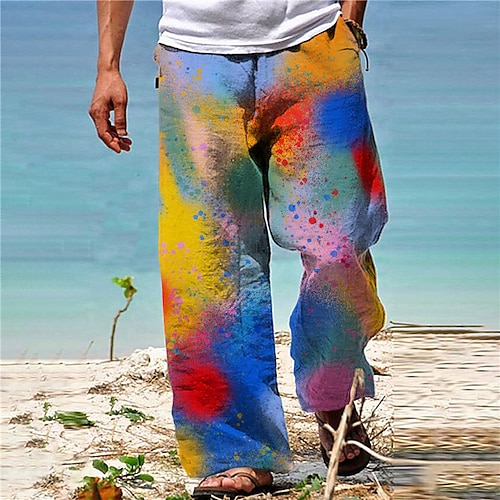 

Men's Trousers Beach Pants Pocket Drawstring Elastic Waist Graphic Prints Comfort Breathable Casual Daily Holiday Streetwear Designer Blue / Elasticity