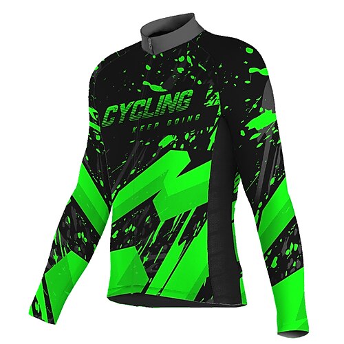 

21Grams Men's Cycling Jersey Long Sleeve Bike Jersey Top with 3 Rear Pockets Mountain Bike MTB Road Bike Cycling Breathable Quick Dry Moisture Wicking Reflective Strips Green Spandex Sports Clothing