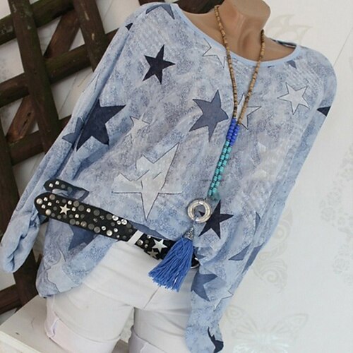 

Women's T shirt Tee Green Blue Orange Graphic Long Sleeve Casual Weekend Basic Round Neck Regular S