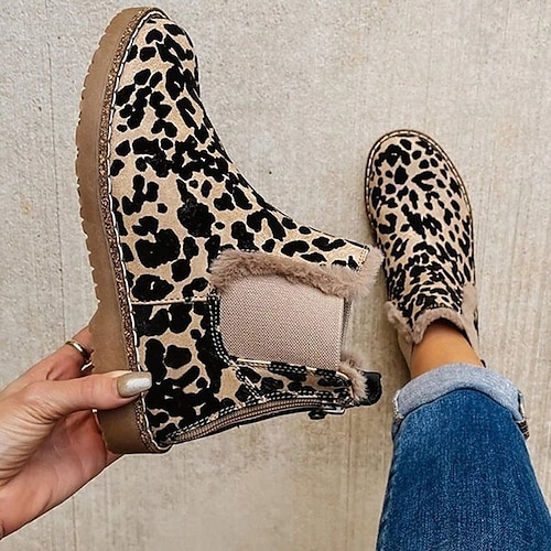 

Women's Boots Daily Chelsea Boots Booties Ankle Boots Winter Block Heel Round Toe Casual PU Leather Loafer Leopard Leopard Black Brown