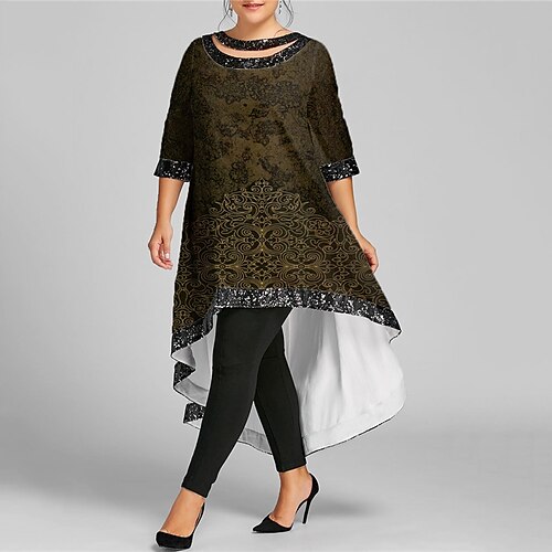 

Women's Plus Size Casual Dress Floral Boat Neck Half Sleeve Fall Winter Casual Maxi long Dress Vacation Going out Dress / 3D Print