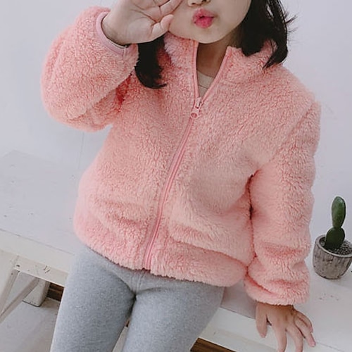 

Kids Girls' Coat Outerwear Plain Long Sleeve Coat Daily Cotton Active Adorable Purple Pink Yellow Winter Fall 3-10 Years