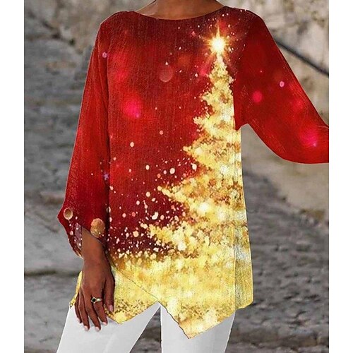 

Women's Plus Size Tops T shirt Tee Floral Christmas Tree Print Long Sleeve V Neck Vintage Casual Christmas Christmas Daily Polyester Fall Winter Blue Gray