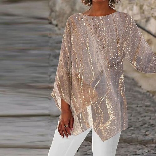 

Women's Blouse Shirt Blue Gold Graphic Floral Asymmetric Print Long Sleeve Streetwear Casual V Neck Long Floral S / 3D Print