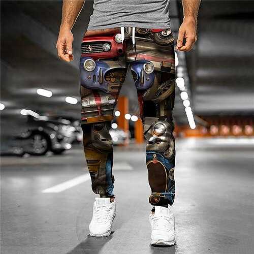 

Men's Sweatpants Joggers Trousers Drawstring Elastic Waist 3D Print Car Graphic Prints Comfort Breathable Sports Outdoor Casual Daily Streetwear Designer Brown Micro-elastic / Elasticity