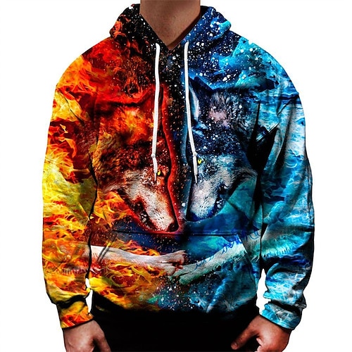 

Men's Unisex Pullover Hoodie Sweatshirt Hooded Wolf Graphic Prints Print Daily Sports 3D Print Streetwear Designer Casual Clothing Apparel Hoodies Sweatshirts Long Sleeve Blue