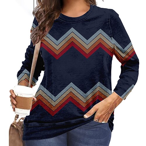 

Women's Plus Size Tops Pullover Sweatshirt Floral Snowman Print Long Sleeve Crew Neck Casual Daily Going out Polyester Fall Winter Blue Gray