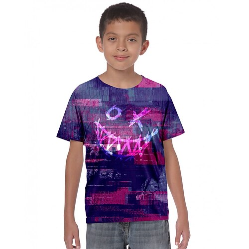 

Kids Boys T shirt Graphic Outdoor 3D Print Short Sleeve Crewneck Active 4-12 Years Winter Purple