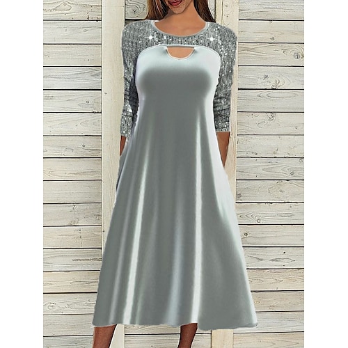 

Women's Sequin Dress A Line Dress Midi Dress Gray 3/4 Length Sleeve Pure Color Sequins Fall Winter Crew Neck Stylish Modern 2022 S M L XL 2XL 3XL