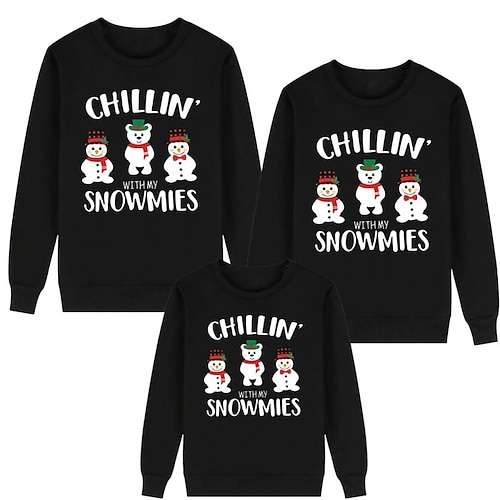 

Dad and Son Christmas Sweatshirt Snowman Letter Street Black Red Long Sleeve Daily Matching Outfits