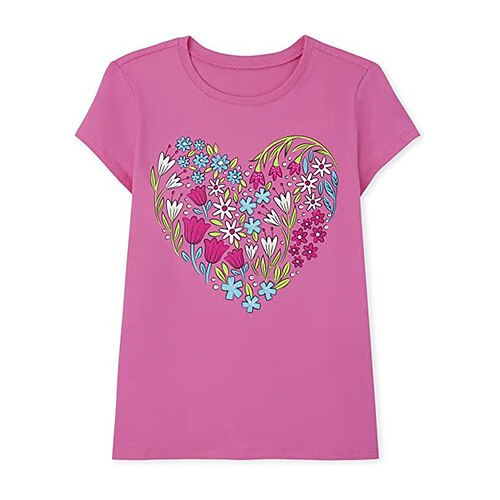 

Kids Girls' T shirt Floral Outdoor 3D Print Short Sleeve Crewneck Active 3-12 Years Spring Pink