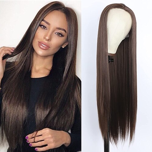 

Brown Lace Front Wig 132.5 Long Straight Synthetic Glueless Heat Resistant Fiber Hair Synthetic Lace Front Wigs for Fashion Women Cosplay Daily Wear