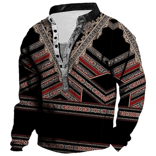 

Men's Unisex Sweatshirt Pullover Button Up Hoodie Tribal Graphic Prints Print Casual Daily Sports 3D Print Streetwear Designer Casual Hoodies Sweatshirts Long Sleeve Black