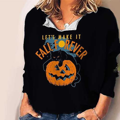 

Women's Plus Size Tops Blouse Shirt Animal Cat Print Long Sleeve V Neck Vintage Casual Festival Halloween Halloween Daily Polyester Fall Winter Black