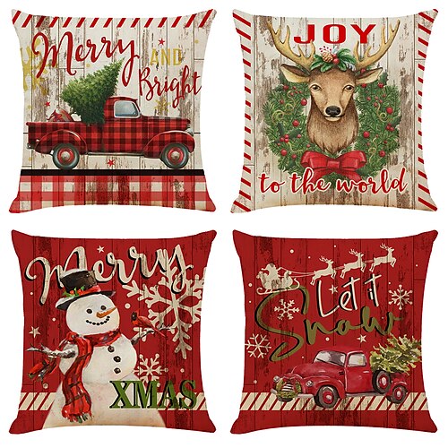 

Christmas Double Side Cushion Cover 4PC Classic Soft Decorative Square Cushion Case Pillowcase for Bedroom Livingroom Sofa Couch Chair Superior Quality Machine Washable