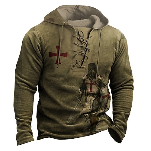 

Men's Unisex Pullover Hoodie Sweatshirt Army Green Hooded Knights Templar Graphic Prints Lace up Print Daily Sports 3D Print Streetwear Designer Casual Spring & Fall Clothing Apparel Knight Hoodies