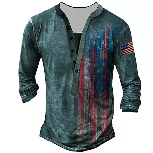 

Homens Camiseta Camisa Henley Camisetas Gráfico Bandeiras Henley Verde Azul Verde Claro Vermelho Cinzento Impressão 3D Tamanho Grande Ao ar livre Diário Manga Longa Botão para baixo Imprimir Roupa