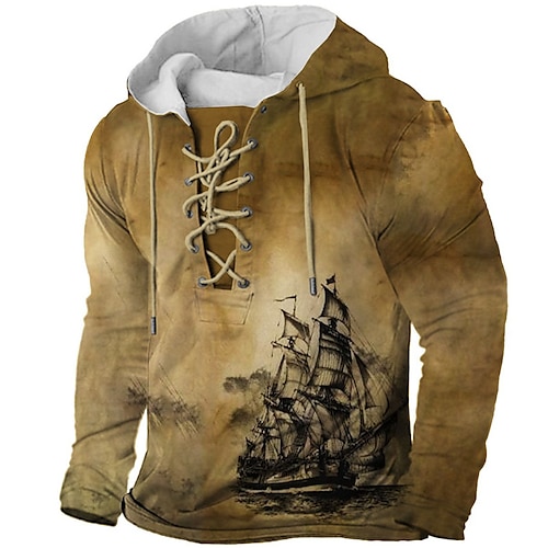 

Hombre Unisexo Sudadera Con Capucha Marrón Con Capucha Estampados Acordonado Estampado Diario Deportes Impresión 3D Ropa de calle Design Casual Primavera Otoño Ropa Sailboat Sudaderas con capucha