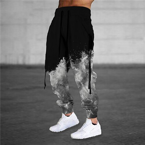 

Men's Sweatpants Joggers Trousers Drawstring Elastic Waist Ribbon Color Block Graphic Prints Comfort Breathable Sports Outdoor Casual Daily Cotton Blend Terry Streetwear Designer Black Micro-elastic