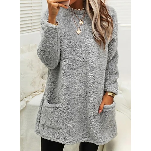 

Women's Sweater Dress Winter Dress Shift Dress Gray Long Sleeve Pure Color Button Winter Fall Stand Collar Turtleneck Casual Modern 2022 S M L XL 2XL 3XL