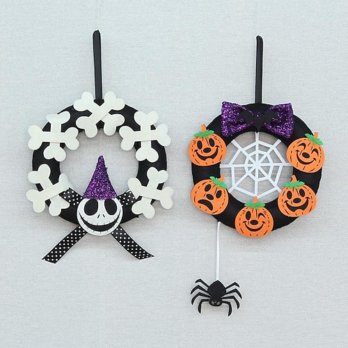 

Halloween Ghost Festival Pumpkin Skull Decoration Garland Rattan Ring Festival Hanging Ornament Layout Pendant Props