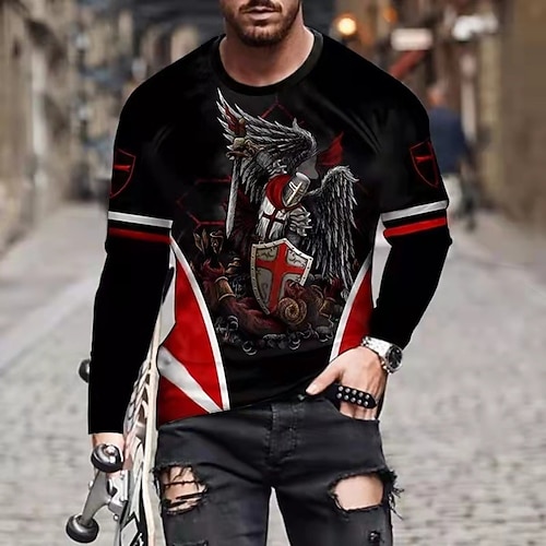 

Men's Unisex T shirt Tee Graphic Prints Cross Crew Neck Red 3D Print Outdoor Street Long Sleeve Print Clothing Apparel Basic Sports Designer Casual