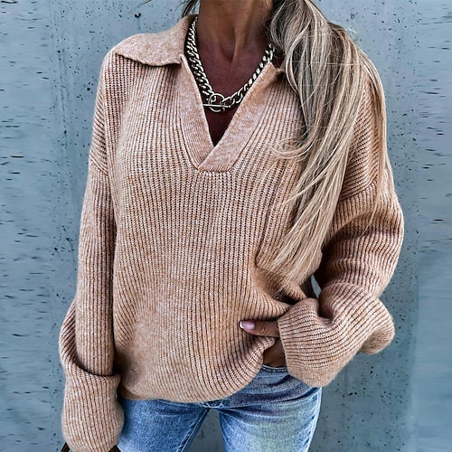 

Women's Pullover Sweater Jumper Ribbed Knit Patchwork Pocket Pure Color V Neck Stylish Casual Outdoor Daily Fall Winter Green Black S M L / Long Sleeve