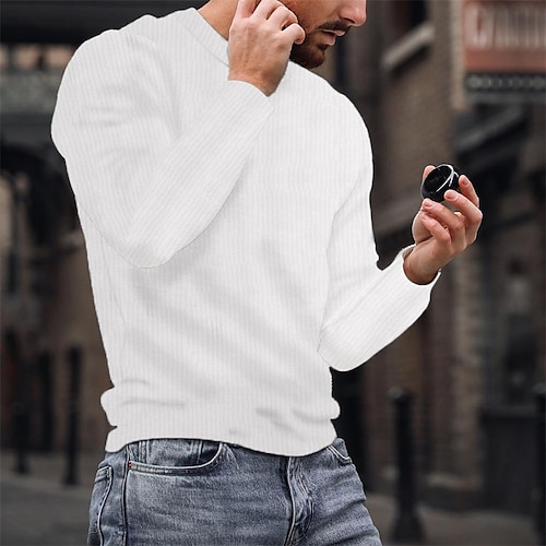 

Men's T shirt Tee Solid Color Crew Neck White Long Sleeve Street Daily Tops Fashion Designer Casual Comfortable / Sports