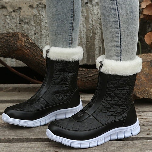 

Women's Boots Snow Boots Plus Size Daily Booties Ankle Boots Winter Low Heel Round Toe Casual PU Leather Zipper Solid Colored Black