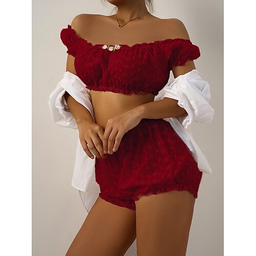 

Per donna Lingerie sensuale Completo intimo 2 pezzi Fiore decorativo Di tendenza Stile Pastorale Morbido Feste Giornaliero Da letto Elastene Senza spalline Manica corta Vita elastica Primavera Estate