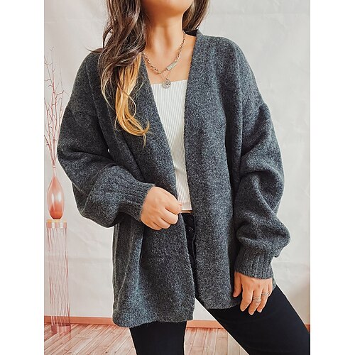 

Women's Cardigan Sweater Jumper Chunky Knit Tunic Knitted Solid Color Open Front Stylish Casual Home Daily Lantern Sleeve Winter Fall Pink Camel S M L / Long Sleeve / Loose Fit